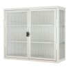 Retro Style Haze Double Glass Door Wall Cabinet With Detachable Shelves for Office, Dining Room,Living Room, Kitchen and Bathroom White Color(=OLD ITE