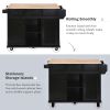 Kitchen Cart with Rubber wood Drop-Leaf Countertop ,Cabinet door internal storage racks,Kitchen Island on 5 Wheels with Storage Cabinet and 3 Drawers