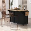 Kitchen Cart with Rubber wood Drop-Leaf Countertop ,Cabinet door internal storage racks,Kitchen Island on 5 Wheels with Storage Cabinet and 3 Drawers