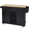 Kitchen Cart with Rubber wood Drop-Leaf Countertop ,Cabinet door internal storage racks,Kitchen Island on 5 Wheels with Storage Cabinet and 3 Drawers