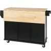Kitchen Cart with Rubber wood Drop-Leaf Countertop ,Cabinet door internal storage racks,Kitchen Island on 5 Wheels with Storage Cabinet and 3 Drawers