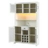 70" Kitchen Pantry Storage Cabinet Rustic Buffet Cabinet, Kitchen Hutch Cabinet with LED Outlets Food Pantry Cabinet with Doors and Shelves Wine Rack