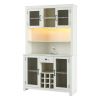 70" Kitchen Pantry Storage Cabinet Rustic Buffet Cabinet, Kitchen Hutch Cabinet with LED Outlets Food Pantry Cabinet with Doors and Shelves Wine Rack