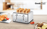 Wide Slot Multi Slice 4 pcs Toaster Dual Control Panel 1.5in4 Slots 6 Type Toast Cover Set High Lift Bar Bagel / Thaw / Cancel 3 features vintage sty