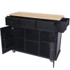 Kitchen Cart with Rubber wood Drop-Leaf Countertop ,Cabinet door internal storage racks,Kitchen Island on 5 Wheels with Storage Cabinet and 3 Drawers