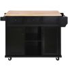 Kitchen Cart with Rubber wood Drop-Leaf Countertop ,Cabinet door internal storage racks,Kitchen Island on 5 Wheels with Storage Cabinet and 3 Drawers