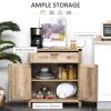Farmhouse Sideboard Buffet Cabinet, Wooden Accent Cabinet, Kitchen Cabinet with Drawer and Adjustable Shelf, Oak