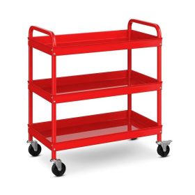 Household Commercial 3-Tier Utility Service Cart with Flat Handle (Type: Service Cart, Color: Red)