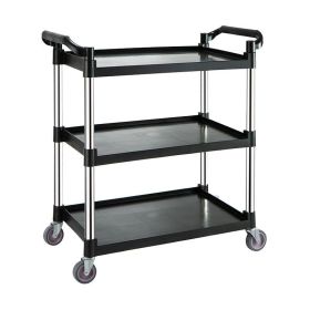 Household Commercial 3-Tier Utility Service Cart with Flat Handle (Type: Service Cart, Color: Black)
